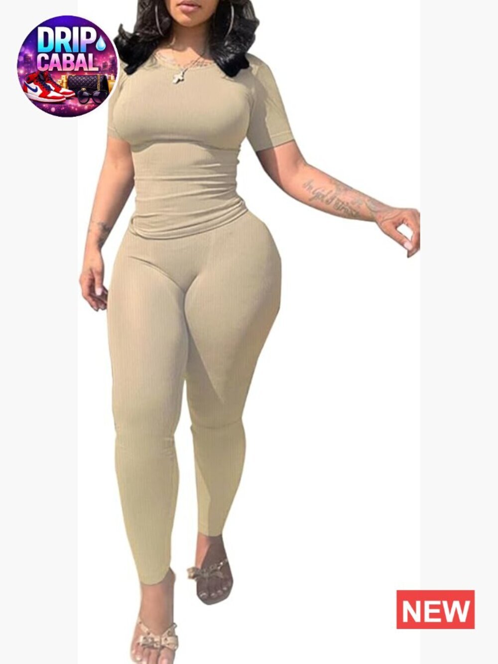 Summer Jogger Workout Set Fitted Crew Neck Tee High Waist Leggings